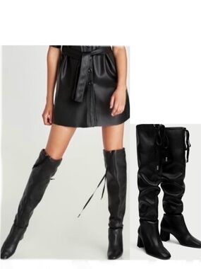 NEW ZARA 100% LEATHER OVER THE KNEE BOOTS BLACK SIZE 38